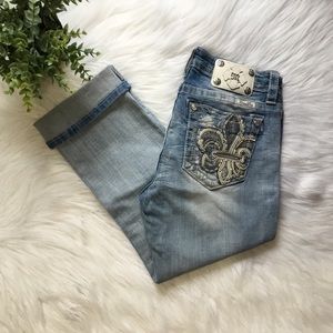 Miss Me Light Blue Embroidered Ankle Jeans